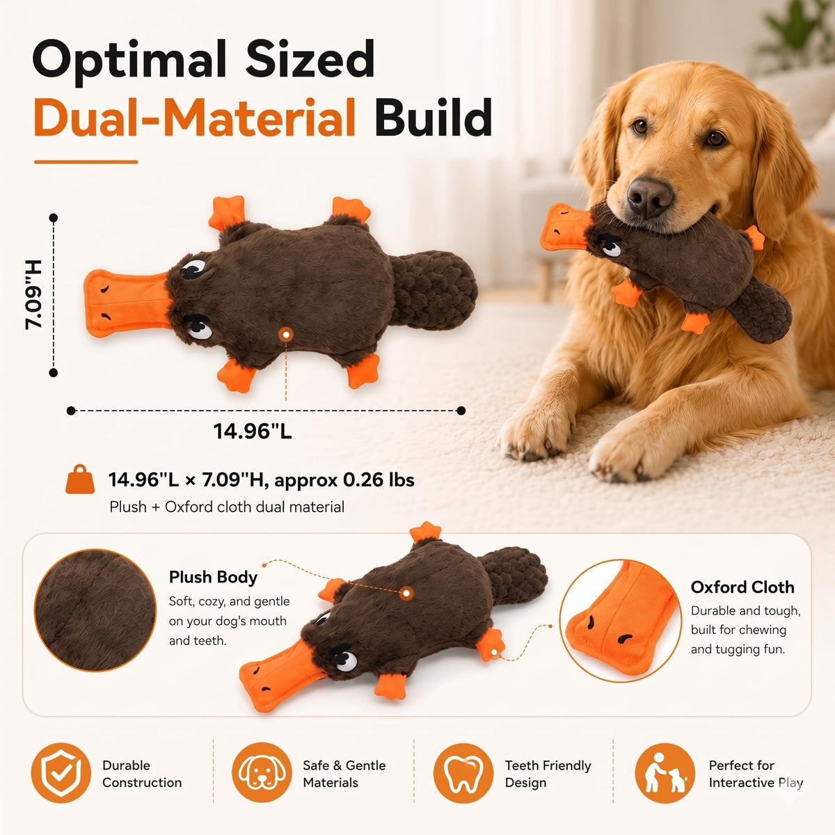 Squeaky Dog Plush Chew Toy, Interactive Tug Squeaky Toy For Chewers, Medium & Large Dogs & Fetch Play, Stuffed Long-Neck Toy With Soft Plush