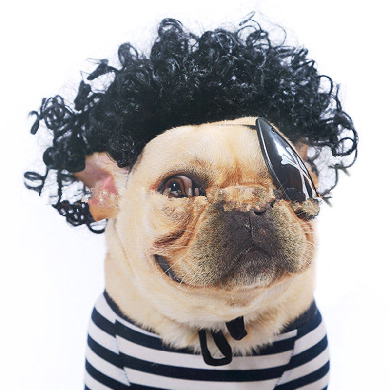Dog Afro Wig With Bangs And Pigtail