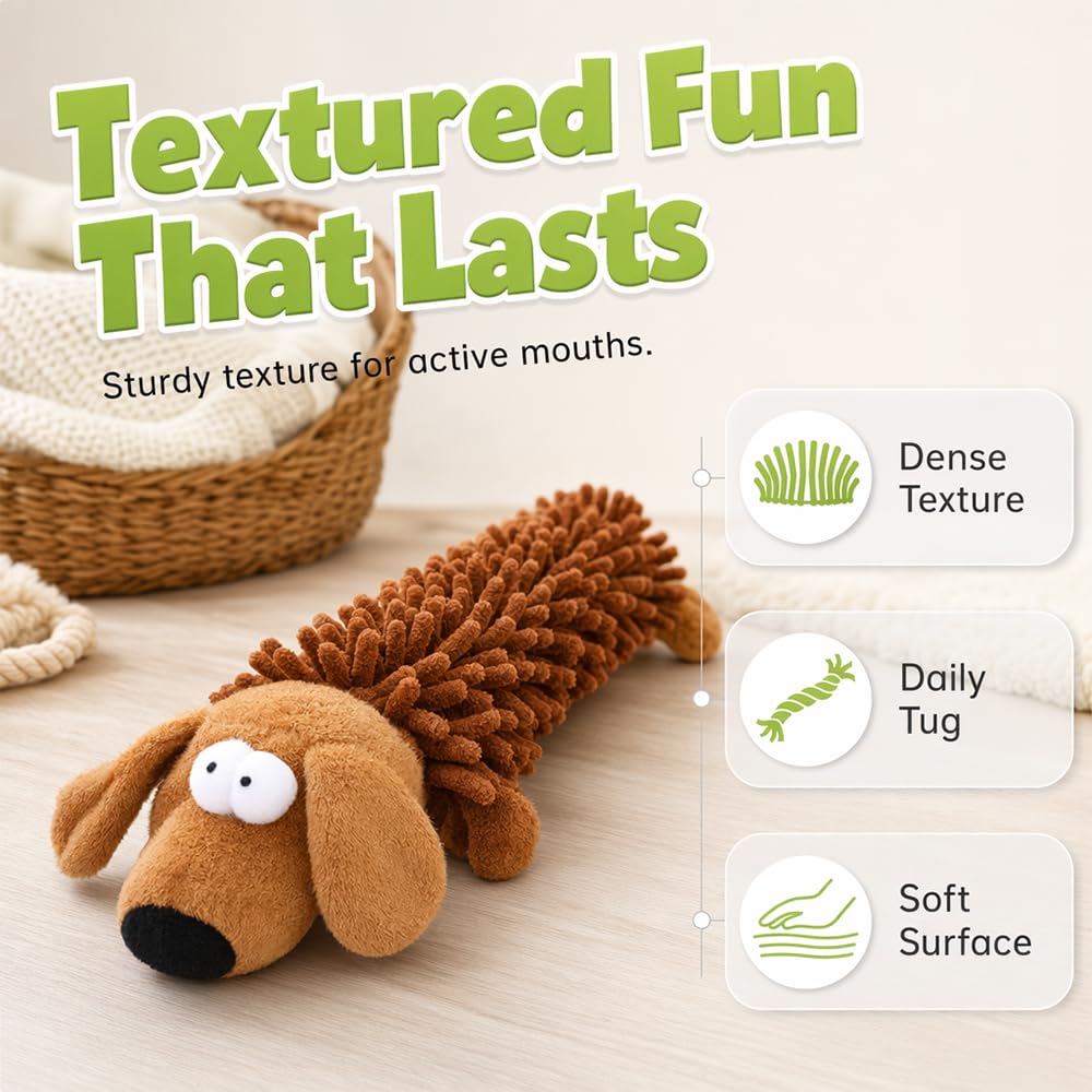 Indestructible Tough Plush Squeaky Dog Toy For Aggressive Chewers, Brown Dense Texture, Boredom Relief, Interactive Chew Toy, Durable Tug To