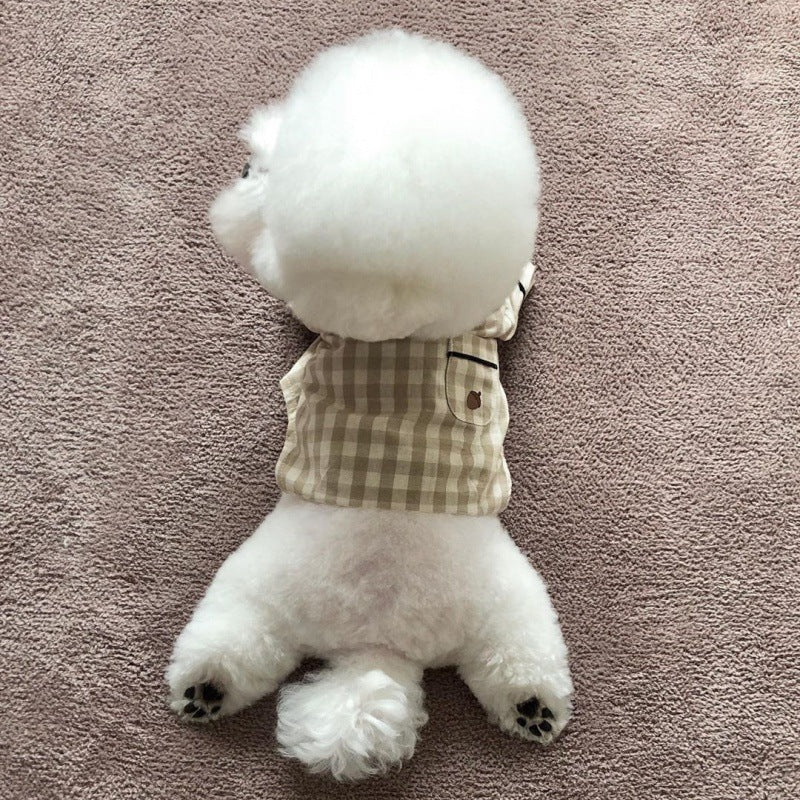 Khaki Blue Plaid Dog Pajamas