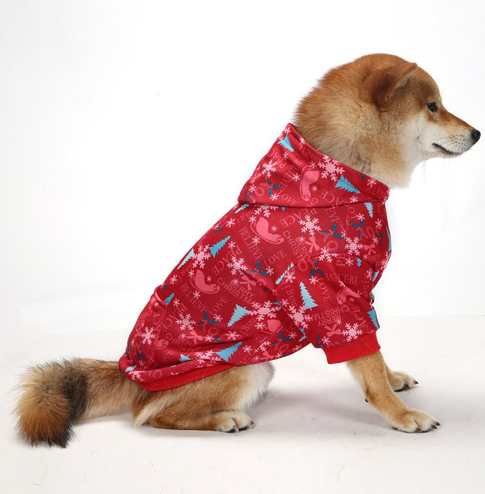 Christmas Dog Clothes Thickened Plaid Hooded Two-Leg Sweater