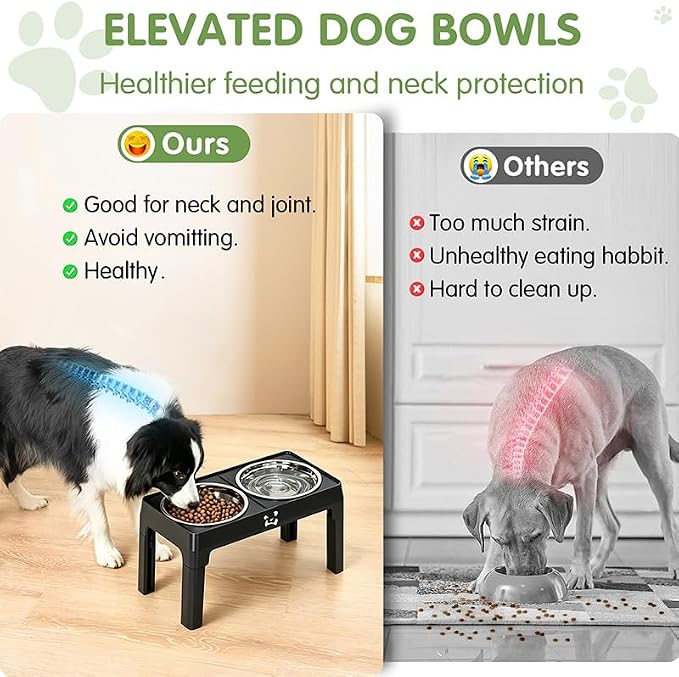 Adjustable Elevated Dog Bowl Stand with Bowls