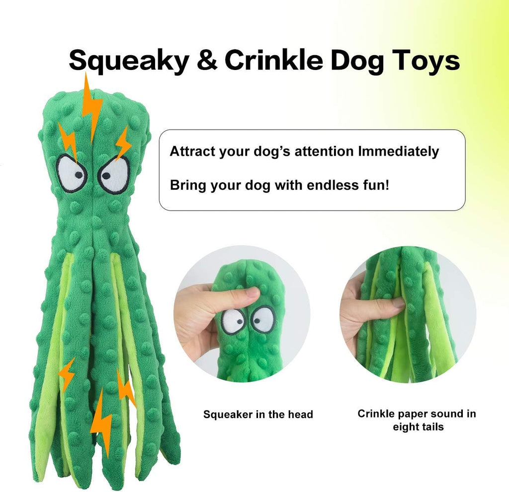 Dog Squeaky Toys Octopus No Stuffing Crinkle Plush Toys For Puppy Teething Durable Interactive Chew Toys For Small Medium And Large Dogs Tra