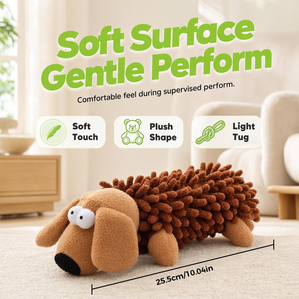 Indestructible Tough Plush Squeaky Dog Toy For Aggressive Chewers, Brown Dense Texture, Boredom Relief, Interactive Chew Toy, Durable Tug To