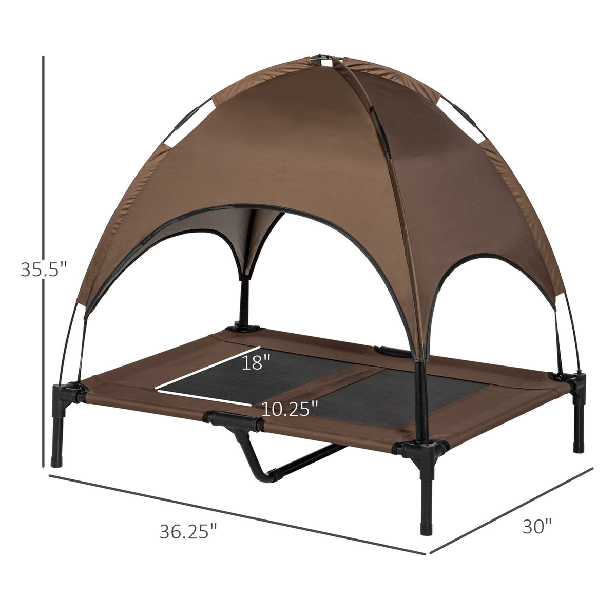 Elevated Portable Dog Cot Pet Bed With Uv Protection Canopy Shade, 36 Inch, Coffee