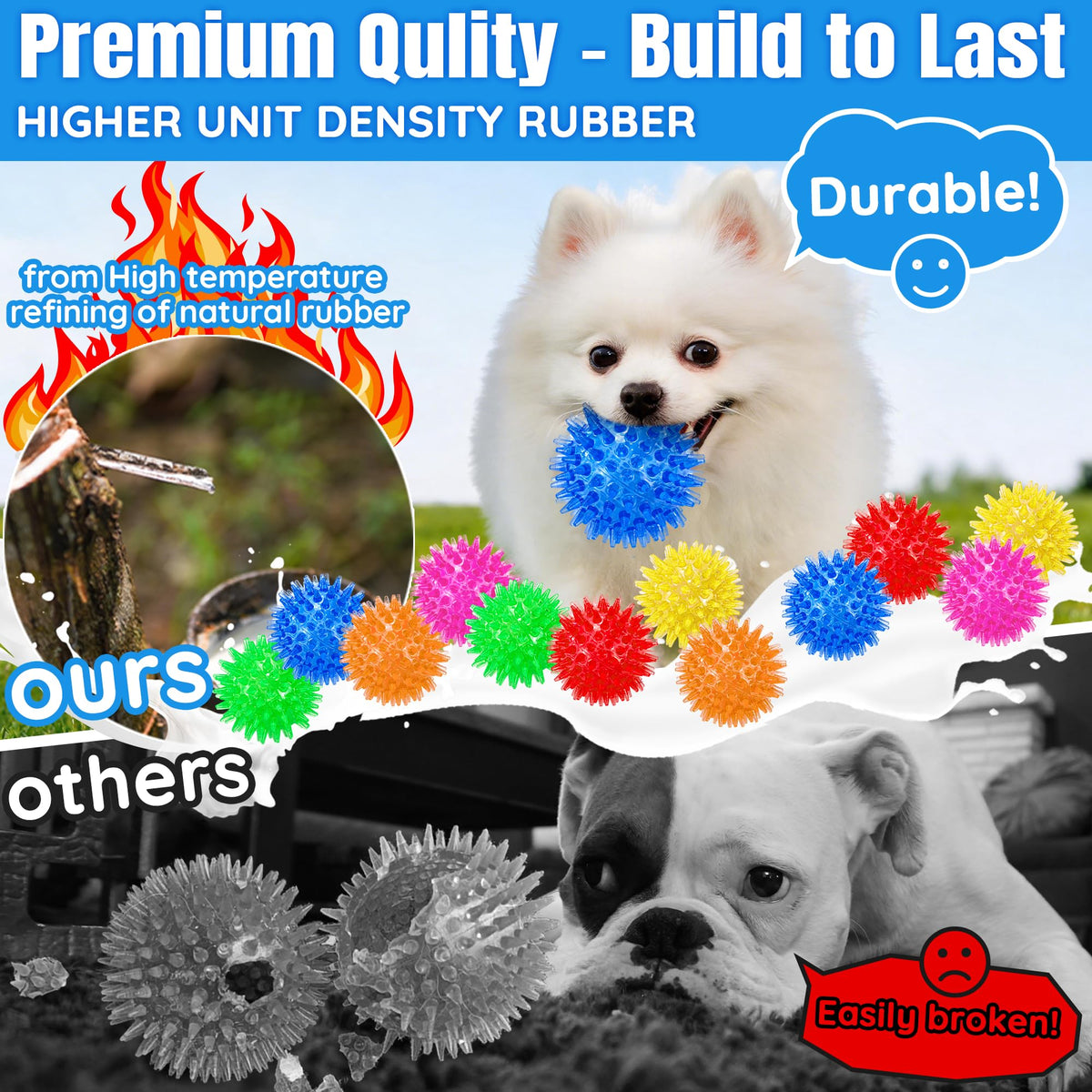 12-Pack Squeaky Spiky TPR Dog Balls