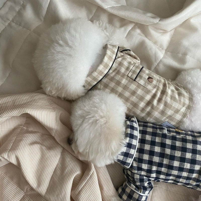 Khaki Blue Plaid Dog Pajamas
