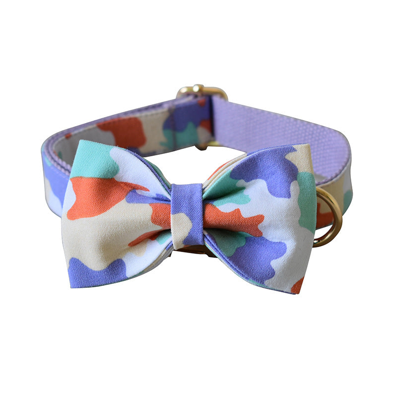 Purple Camouflage Bow Dog Collar with Metal Buckle