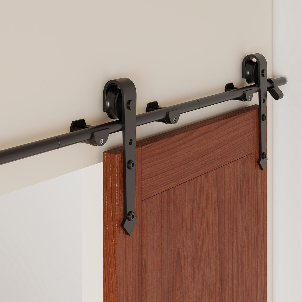 6Ft Barn Door Hardware Kit Heavy Duty Sliding Door Track Kit With Floor Guide For Interior Exterior Fit 30-32In Wide Panel Sword Style J Sha