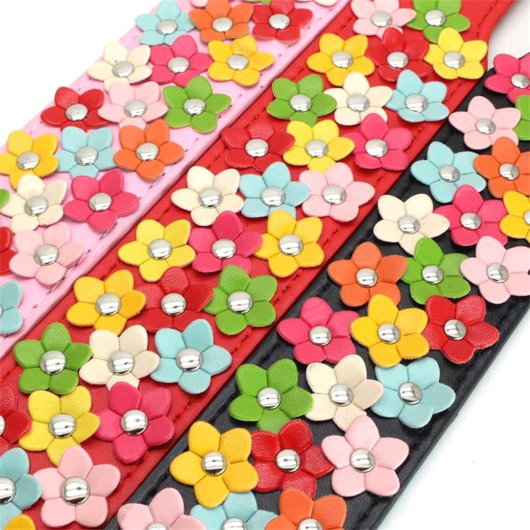 Pet Three Rows Of Flowers Large Dog Collar