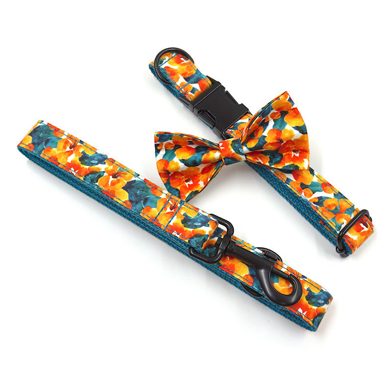 Cross-Border New Hawaiian Dog Collar Leash Bow Set