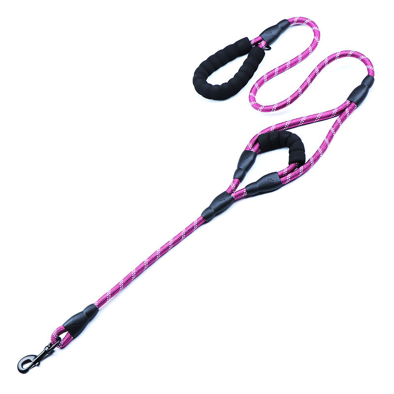Nylon Woven Reflective Round Rope Double Handle Dog Hand Holding Rope