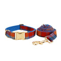 Blue Background Velvet Plaid Dog Collar Hand Holding Rope Pet Collar Bandana
