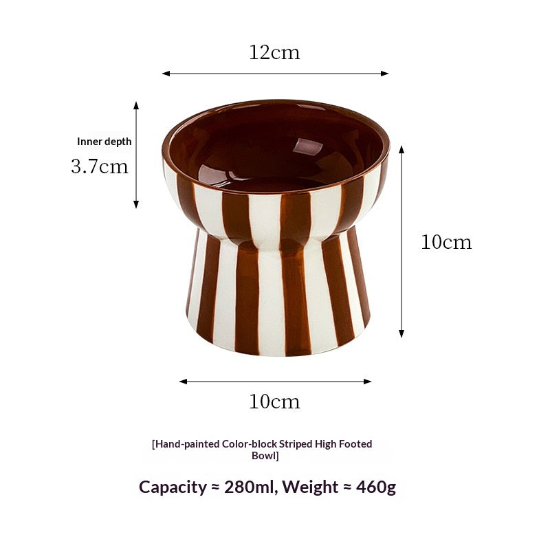 Minimalist Color-Block Striped Elevated Pet Bowl