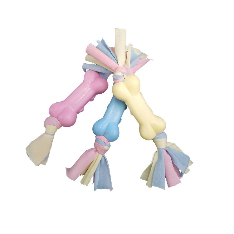Tpr Dog Bone Cotton Cloth Strips Molar Teeth Relief Toys Pets
