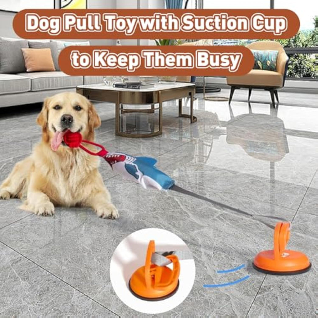 Squeaky Dog Tug Toy Interactive Shark Shape Tug Of War Dog Pull Toy With Suction Cup To Keep Them Busy Durable Dog Rope Toys For Small Mediu