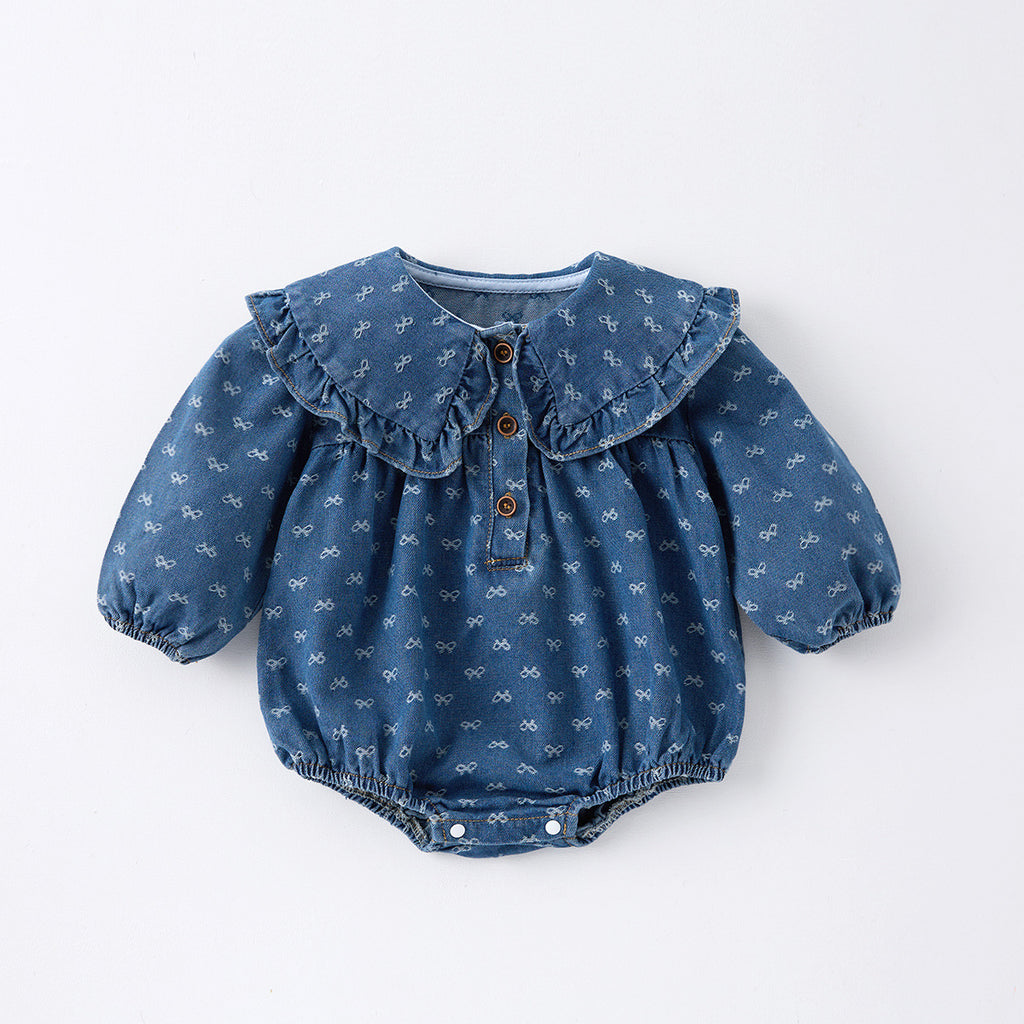 Toddler Girls Denim Crawling Romper And One-Piece Dress