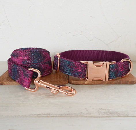 Glow-In-The-Dark Forest Dog Collar Pet Supplies Export Leash Set Rose Gold Buckle