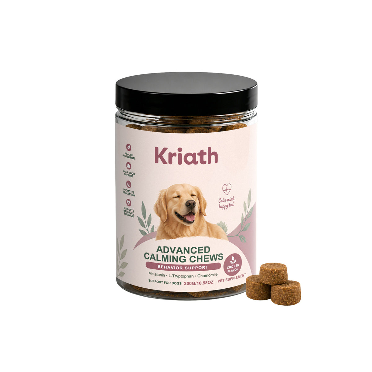 Kriath Dog Calming Chewable Tablets, Universal For Puppies And Adult Dogs, Daily Emotional Soothing And Nutritional Supplement Tablets For P