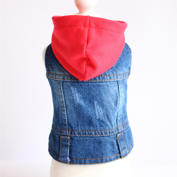 Knitted Hood Denim Pet Outfit