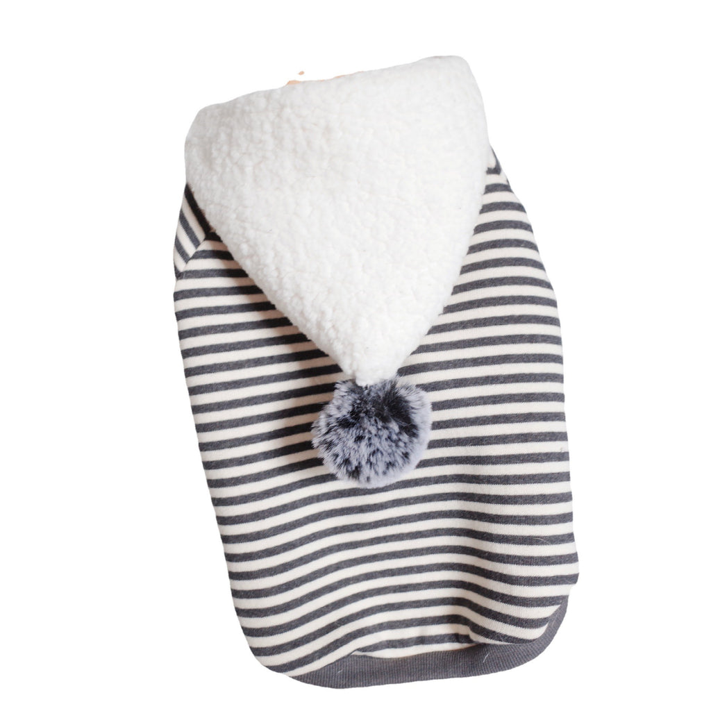 Pet Dog Lamb Velvet Striped Knitted Hooded Sweater