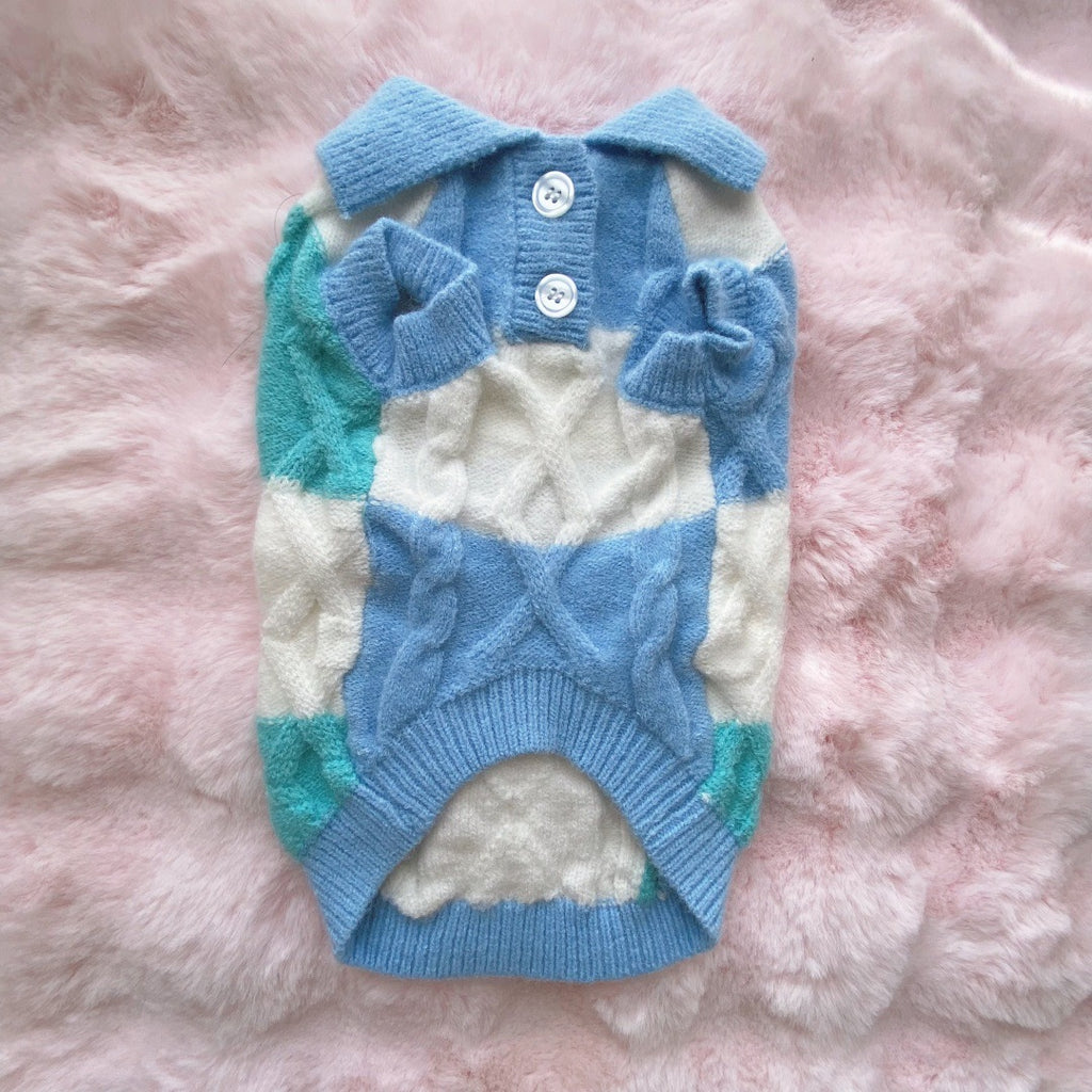 Plaid Polo-Collar Pet Cardigan Sweater