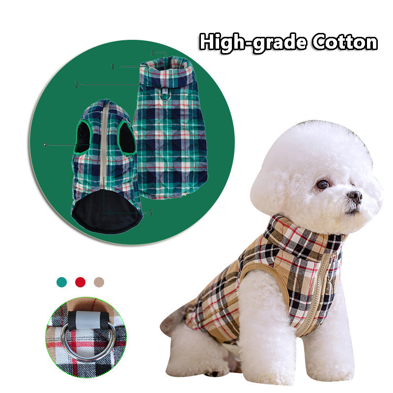 Winter Plaid Zip Dog Down Jacket