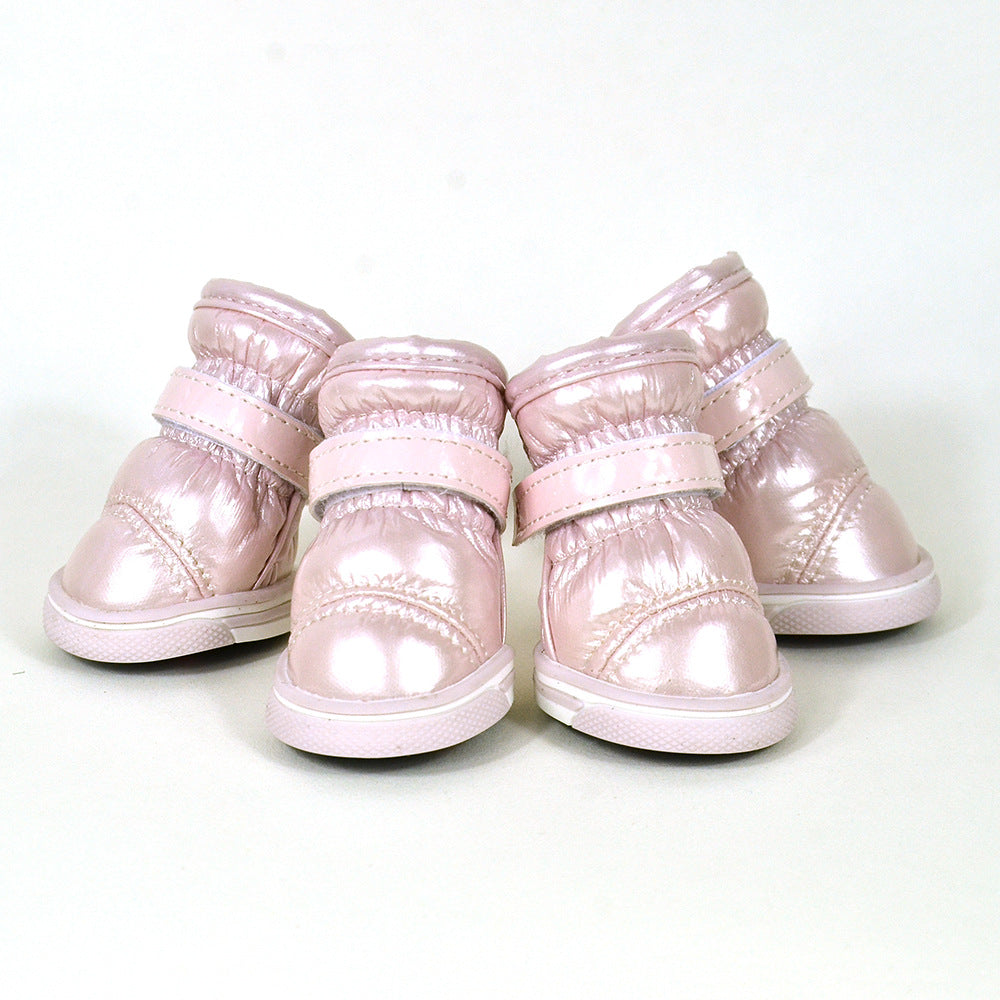 Pu Mirror Leather Warm Pet Dog Shoes In Winter