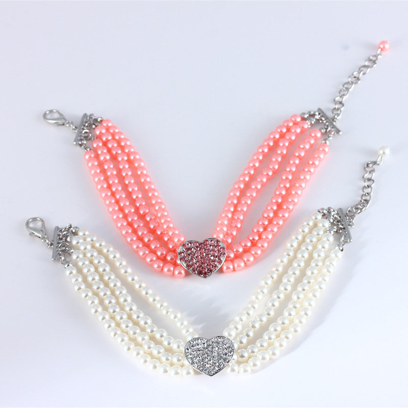 Four Rows Of Pearl Heart-Shaped Pet Collar