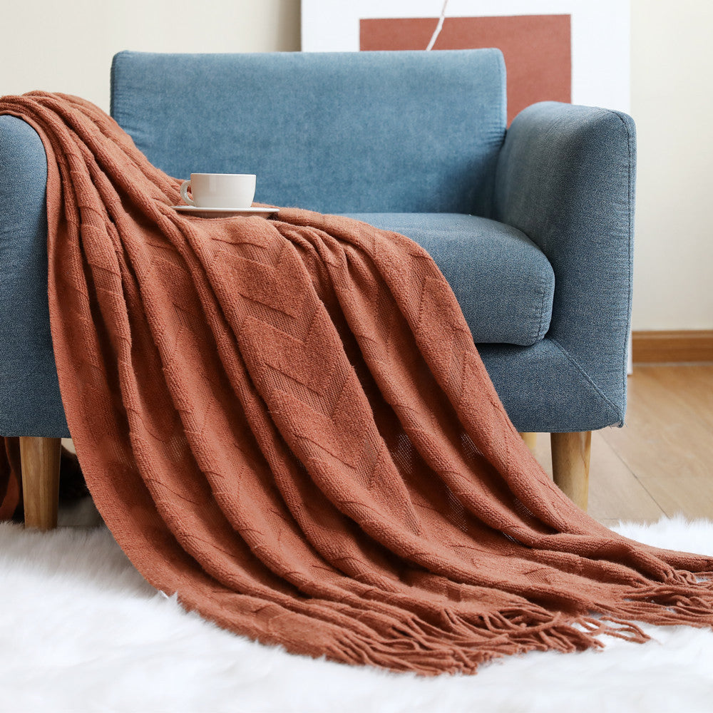 Knitted Herringbone Sofa Cover and Nap Blanket