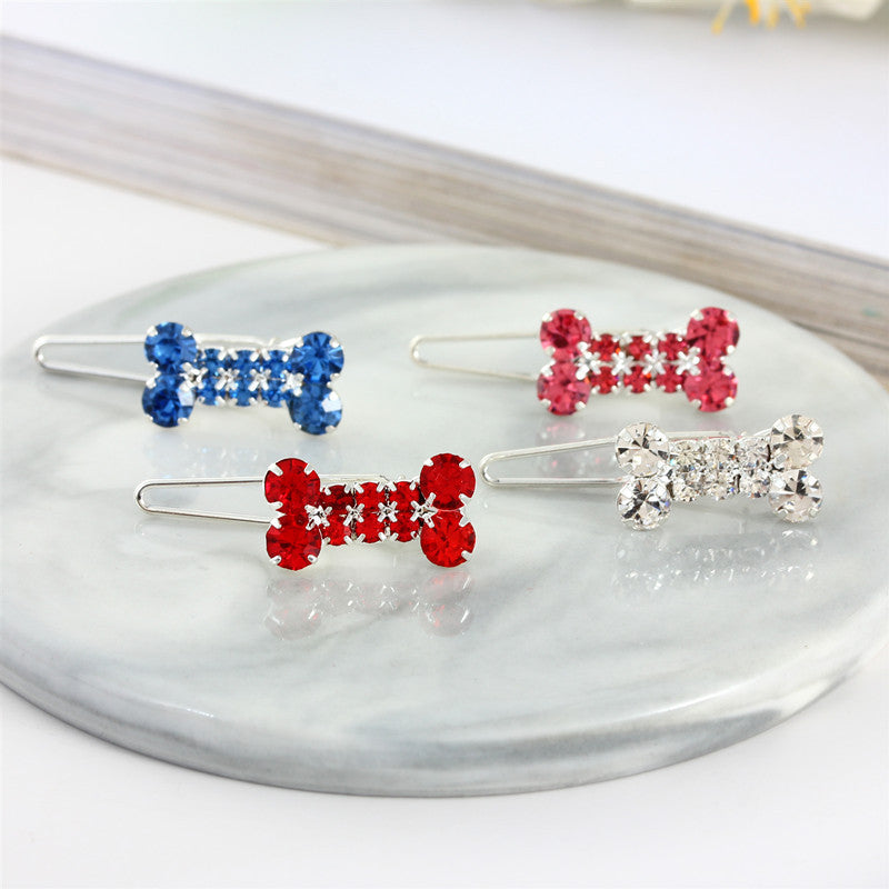 Rhinestone Dog Bone Barrettes