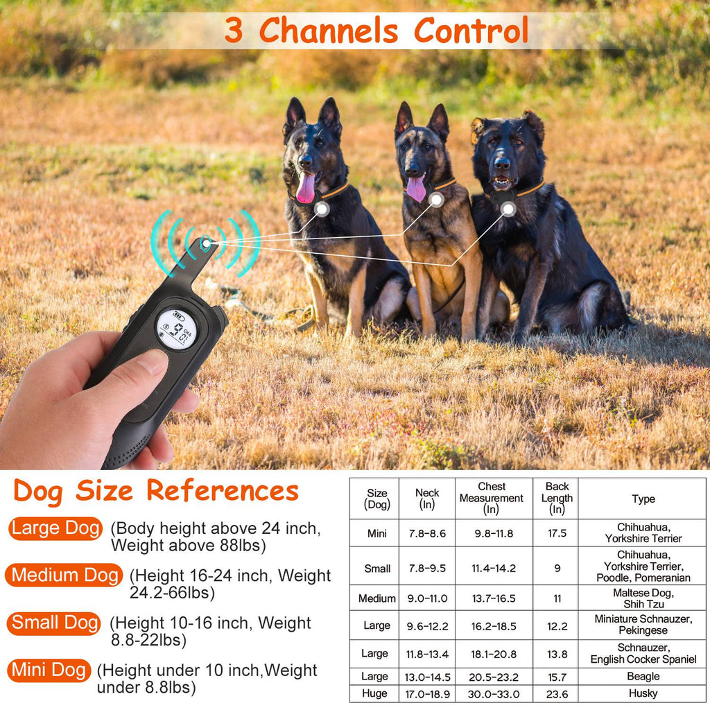 1Pc 984Ft Dog Training Collar Ip65 Waterproof Pet Beep Vibration Electric Shock Collar 3 Channels Rechargeable Transmitter Receiver Trainer