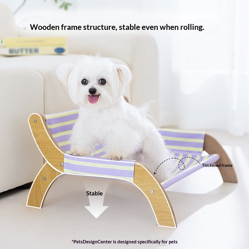 Striped Chaise Lounge Solid Wood Sofa Dog Bed