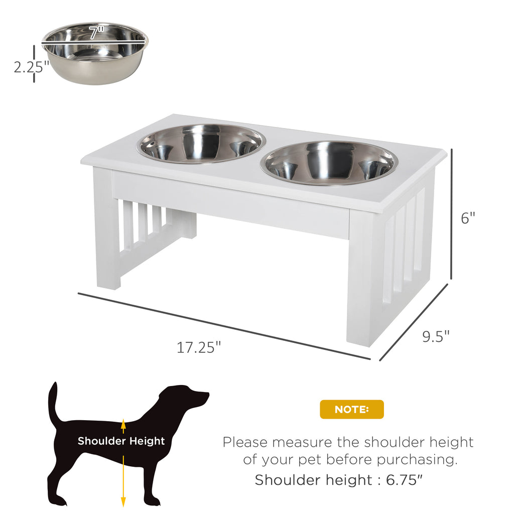 6" Height Small Puppy Dog Feeding Station For Messy Pets, Stainless Steel Elevated Dog Bowls With Modern Wooden Frame, Dog Food Stand Pet Fe