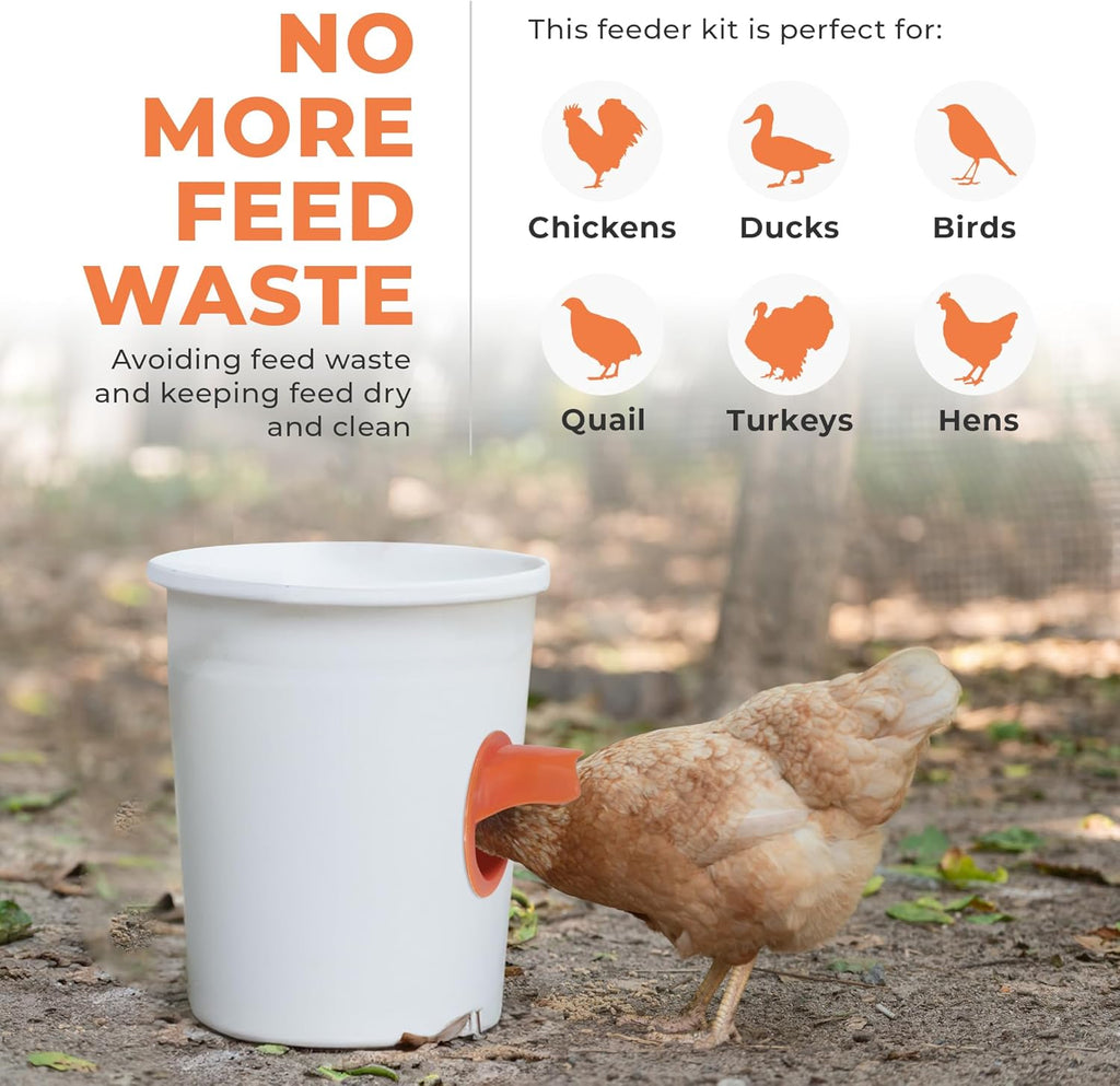 Durable Chicken Feeder Rain Proof Poultry Feeder Port Gravity Feed Kit For Buckets, Barrels, Bins, Troughs, Easy Clean - 6 Pack With Hole Sa