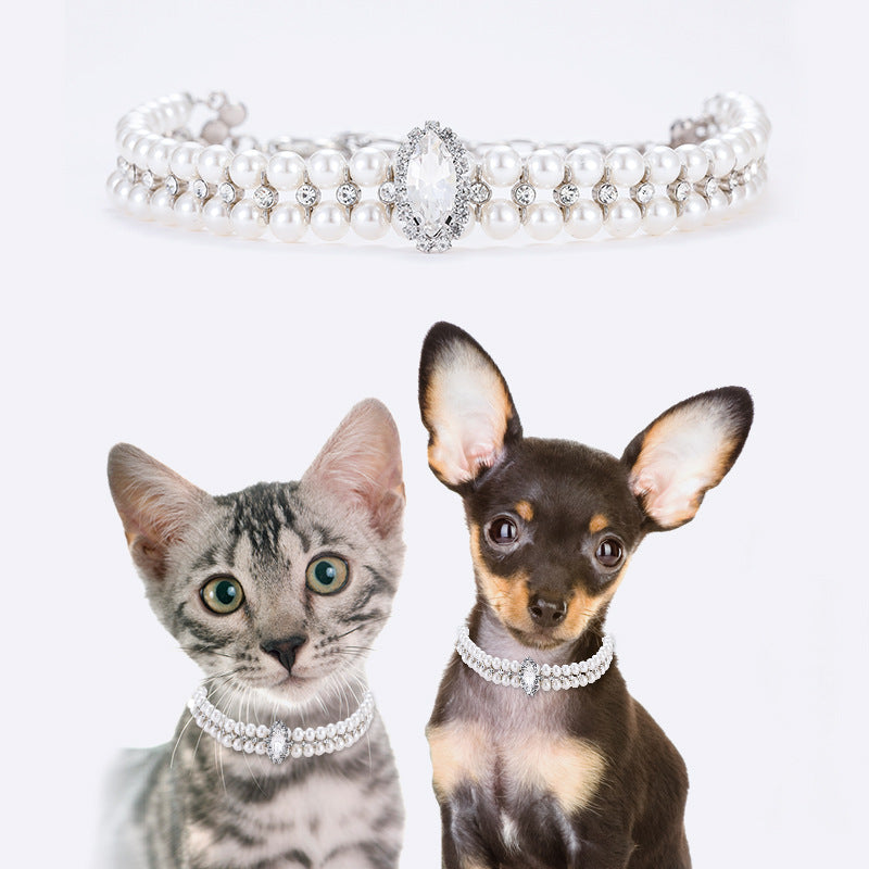 Pet Supplies Collar Hand Holding Rope Pearl Necklace Small And Medium-Sized Dogs Collar Ornament