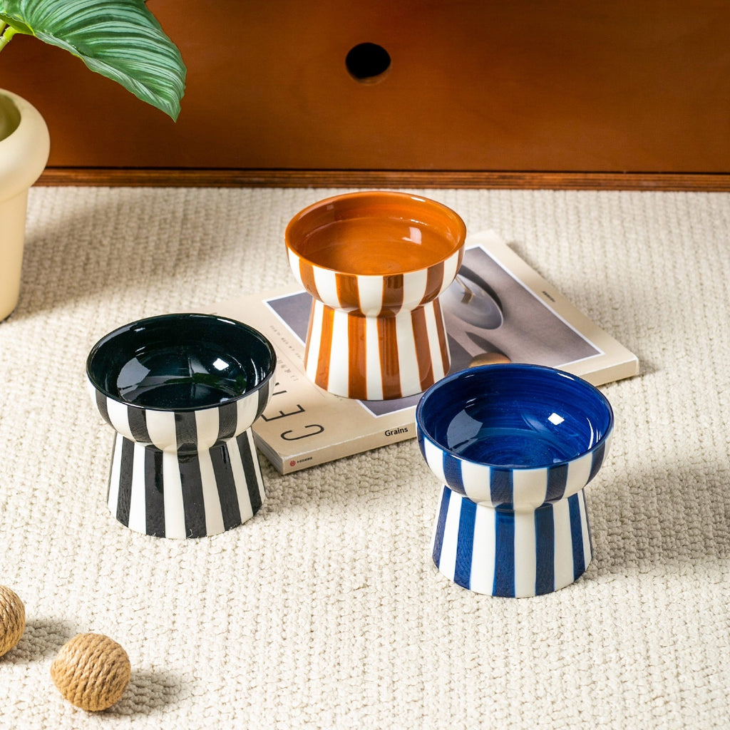 Minimalist Color-Block Striped Elevated Pet Bowl