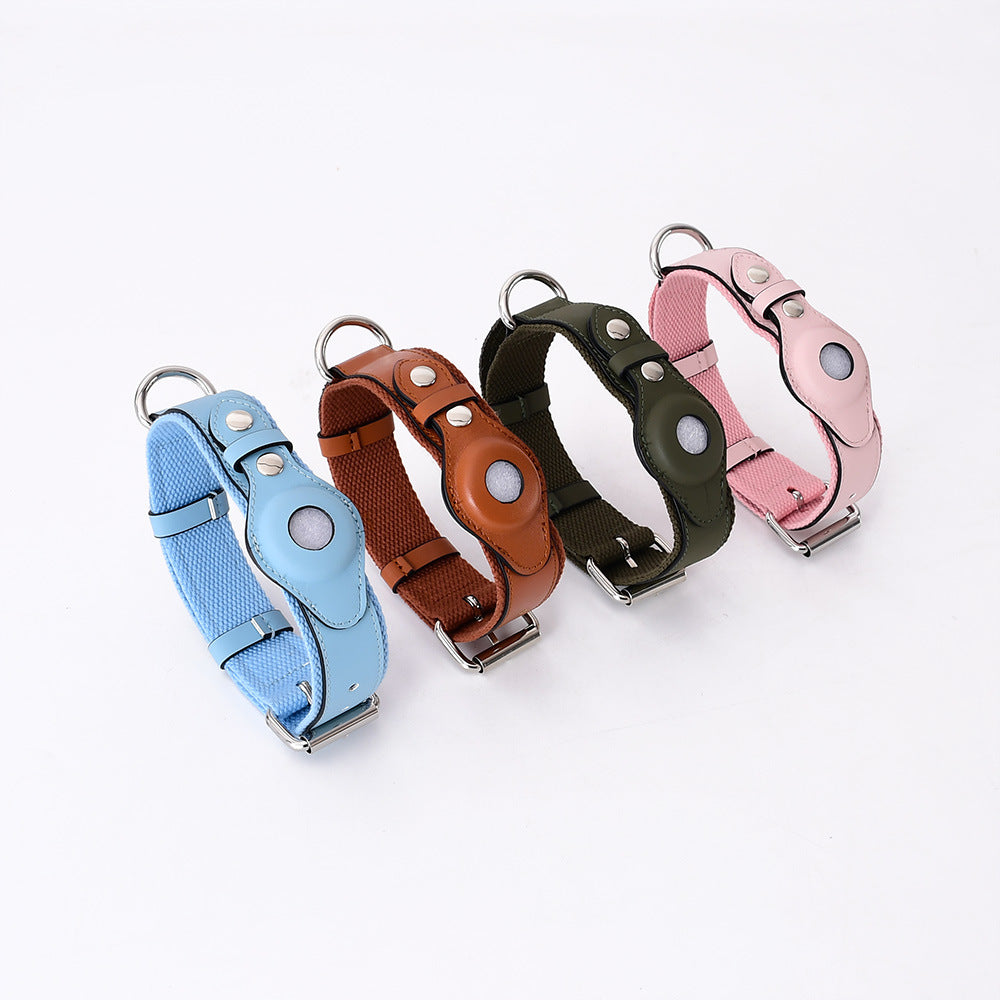 Leather Pet Collar With Tracker Cover
