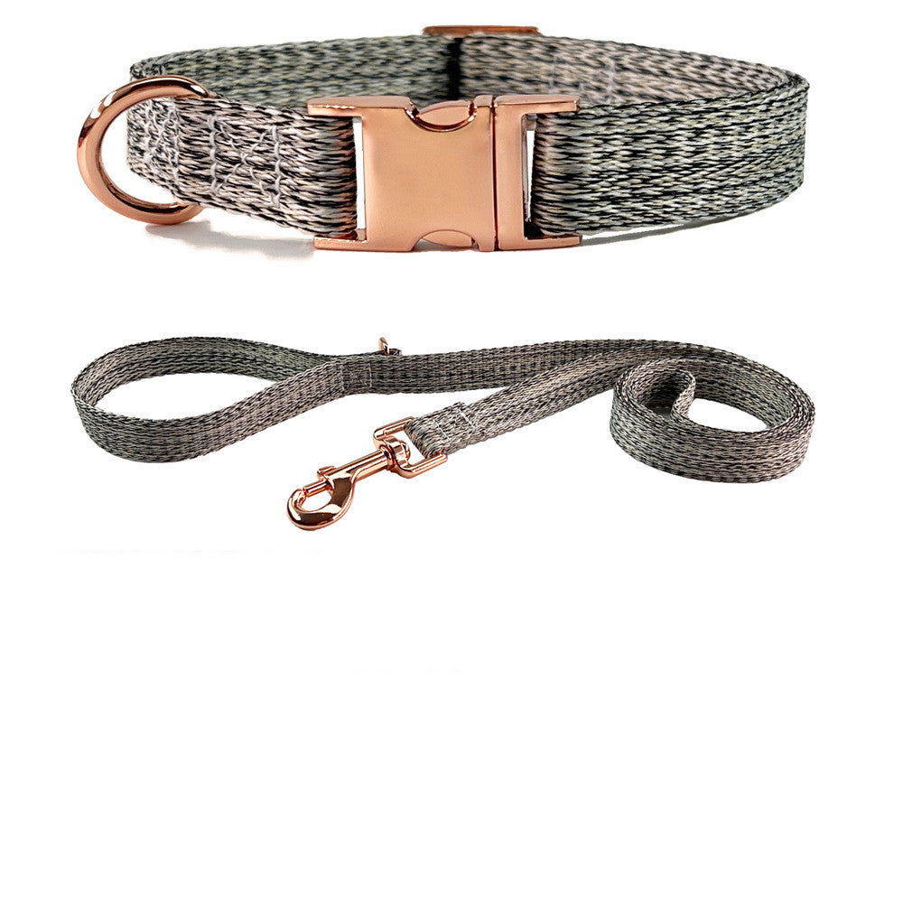 Faux Linen Metal Buckle Collar And Leash