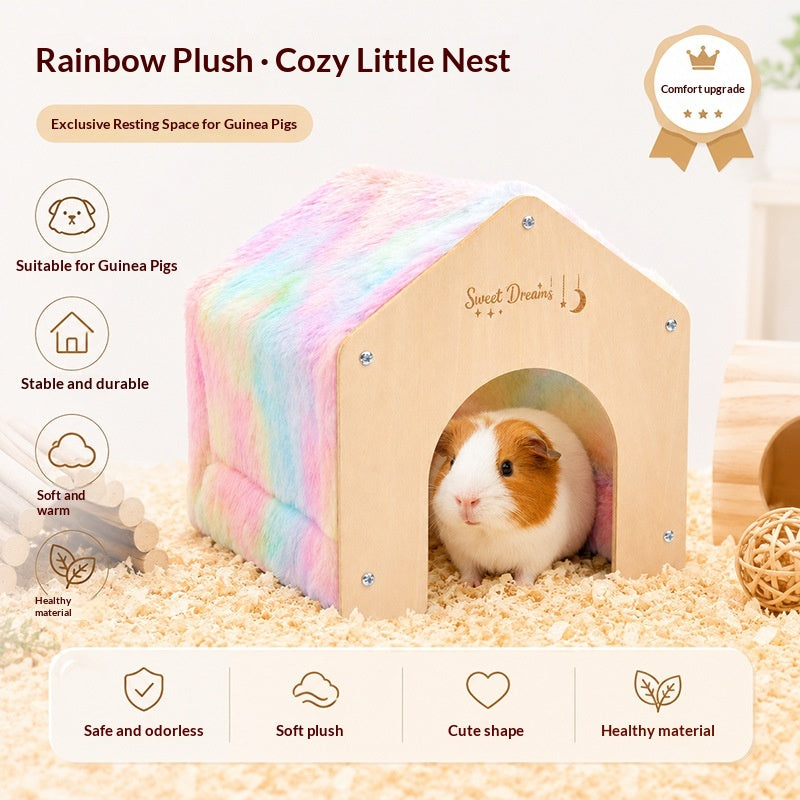 Small Pet Wooden House Guinea Pig Sleeping Nest Four-Season Universal Warm Colorful House