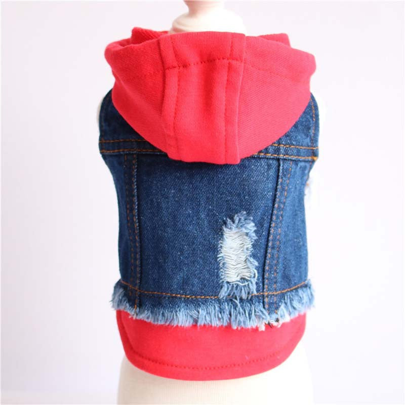 Denim Knitted Dog Hooded Vest