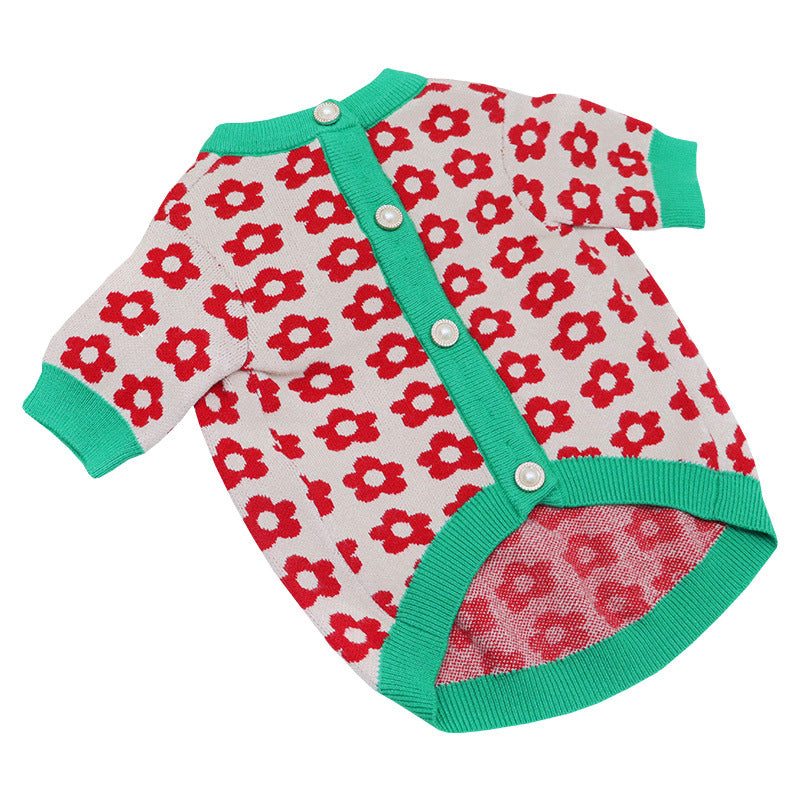 Button Cartoon Dog Sweater For Autumn And Winter