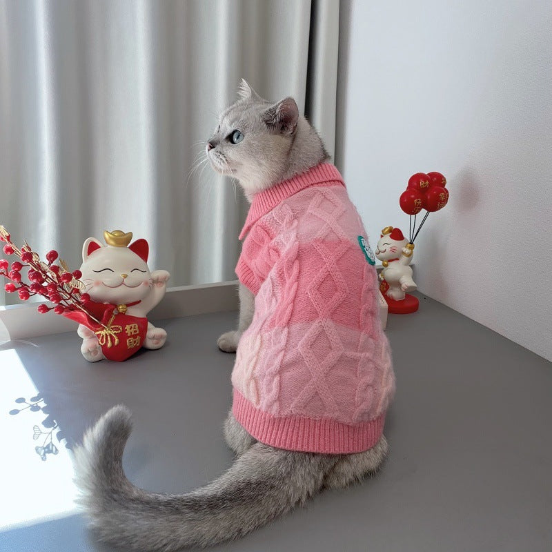 Plaid Polo-Collar Pet Cardigan Sweater