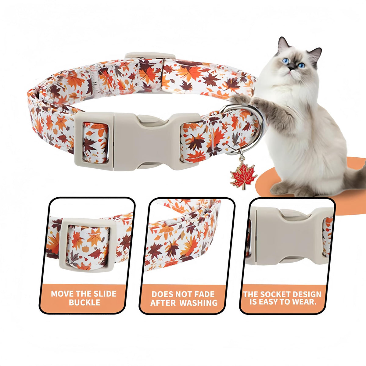 Adjustable Fall Dog Collar With Maple Leaf Charm - Durable Soft Fabric Collar For Small Medium Large Dogs, Perfect For Autumn Walks & Family