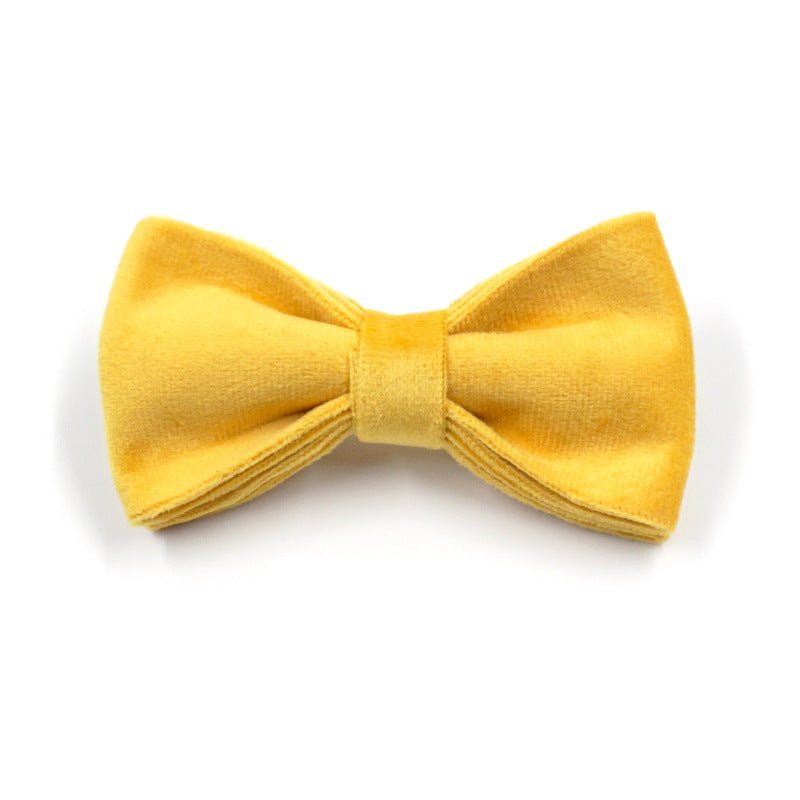 Velvet Yellow Dog Collar Traction Bow Set