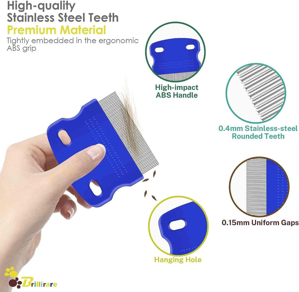 Stainless Steel Dense Gear Blue Pet Flea Comb 4-Piece Set