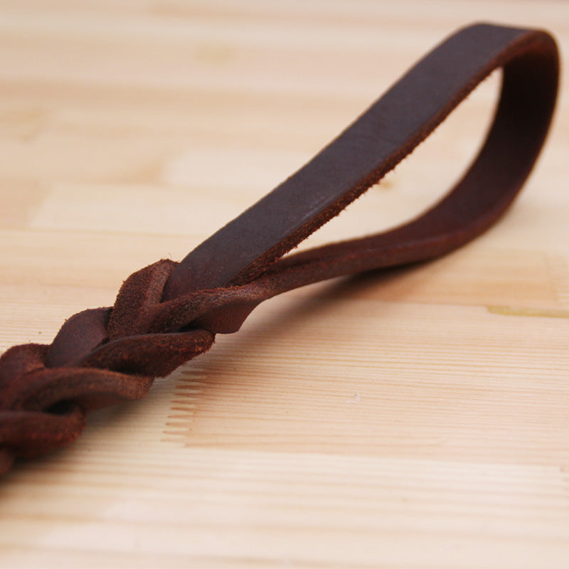 Short Dog Leash Braided Real Leather One Step Traction Belt Explosion-Proof Pet Walking Training Leads For Medium Large Big Dogs