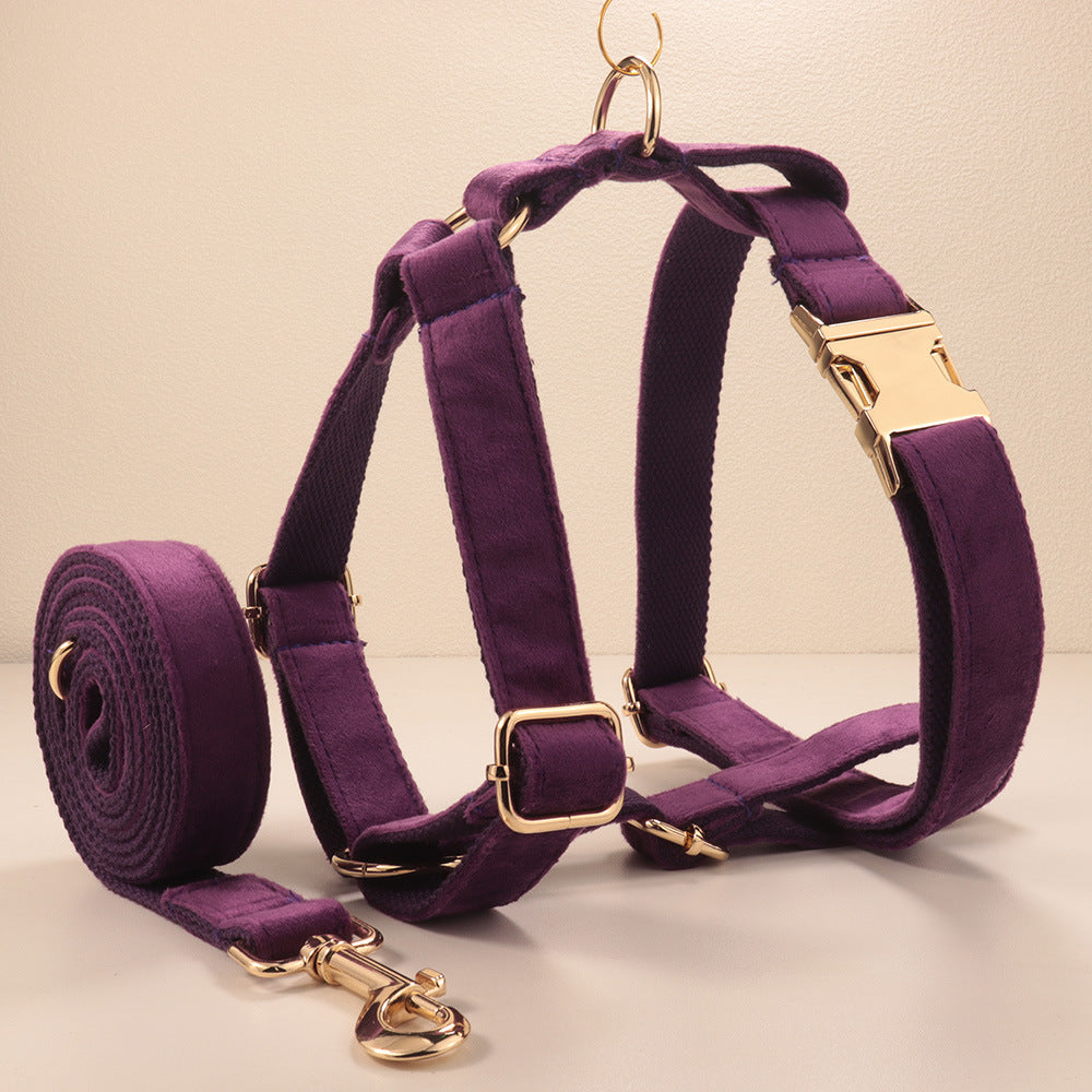 Velvet Pet Dog Collar And Harness Set