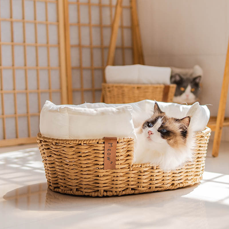 Hand-Woven Warm Universal Rattan Basket Pet Nest