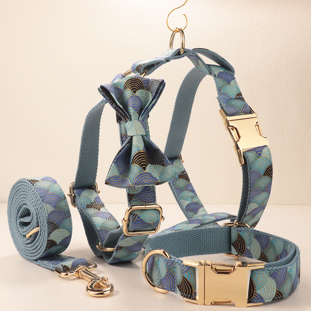 Blue Cloud-Pattern Gold-Stamped Dog Collar